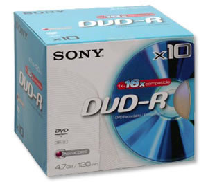 Sony DVD-R Recordable Disk Write-once Cased 16x