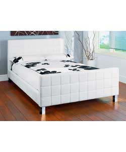 sorrento Double White Faux Leather Bed - Comfort Mattress