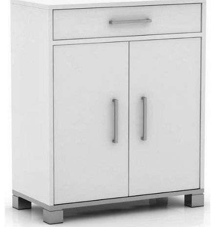 SORRENTO White Cupboard 2 Door 1 Draw Sideboard Storage Unit Silver Handles Sorrento
