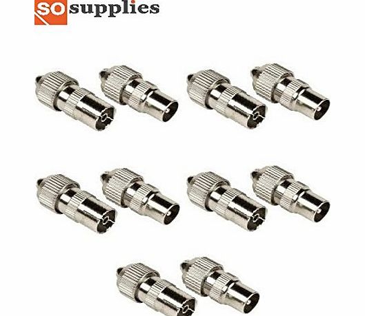  5 X Female 5 X Male Tv Aerial Connector Plug / Socket . Aerial Coaxial Coax Cable