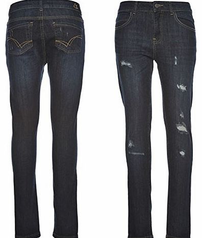 SoulCal Womens Rip Skinny Jeans Ladies Ripped Detail Cotton Pants Denims Indigo 12 L