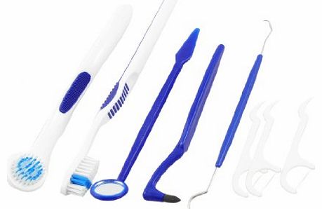 Sourcingmap 6 in 1 Dental Care Tool Teeth Tongue Brush Stain Tooth Picks Kit Blue White