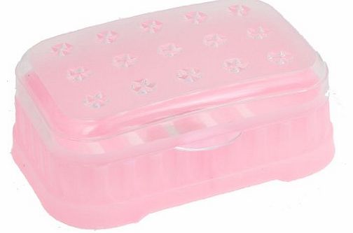 Bathroom Plastic Water Drain Soap Dish Case Holder Pink Clear
