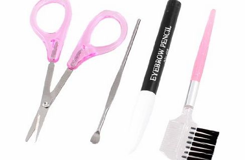 Sourcingmap Beauty Tool Eyebrow Scissors Comb Pencil Earpick Cosmetic Set 4 in 1