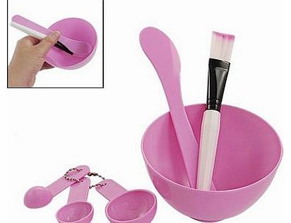 Facial Skin Care Mask Mixing Bowl Stick Brush Gauge Spoon Set Pink