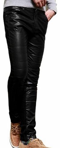 Sourcingmap Faux Leather Patch Zip Fly Belt Loop Texture Mens Pant Trousers