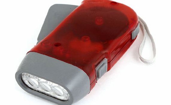 Sourcingmap Hand-pressing Plastic 3 LED Flashlight Torch with Hand Strap Red Gray