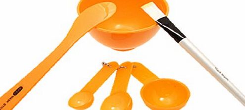 Sourcingmap Orange 6 in 1 Beauty Accessory Measuring Spoon Mask Stick Bowl Brush