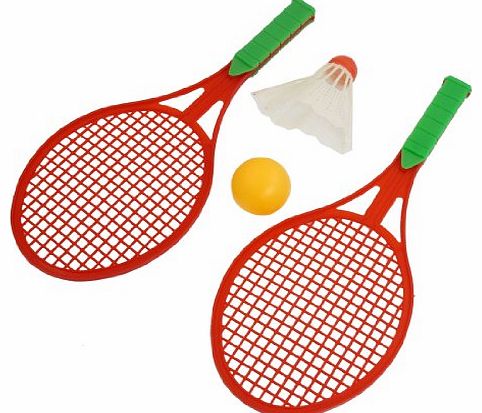 Red Plastic Shaft Green Handle Badminton Shuttlecock Pingpong Sport Equipment Set