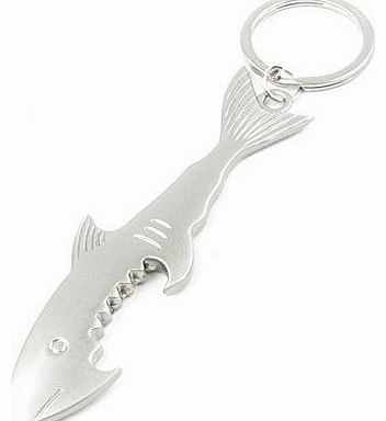 Sourcingmap Silver Tone Metal Shark Shaped Pendant Keyring Beer Bottle Opener