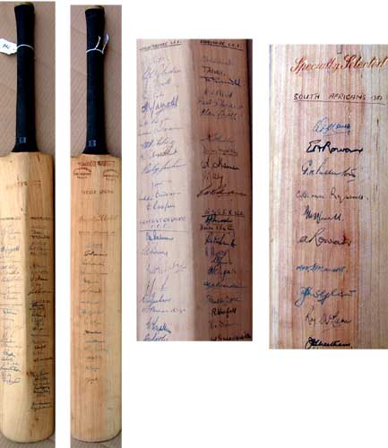 South Africa and#8211; Bat signed by the 1951 team plus Australians and 4 counties