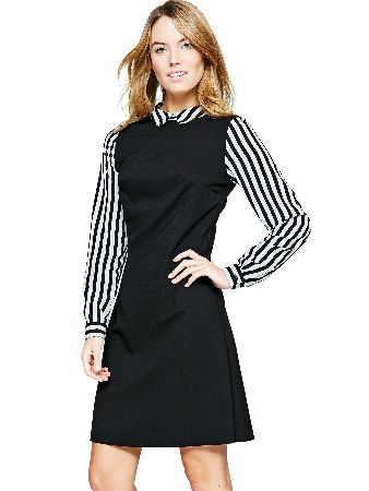 Monochrome Stripe Sleeve Shift Dress