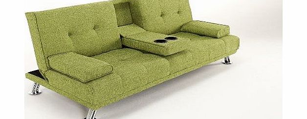 Southern Sofa Beds TV Style Linen Fabric Cinema Sofa Bed Futon with Drinks Holder. Beautiful Chrome Legs (Green)