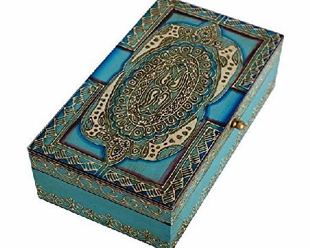 SouvNear UK SouvNear Blue Jewellery Box in Wood Hand-Painted in a Vintage Antiqued Distressed amp; Soiled Finish