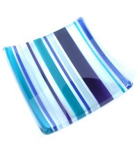Blue striped glass spinning dish