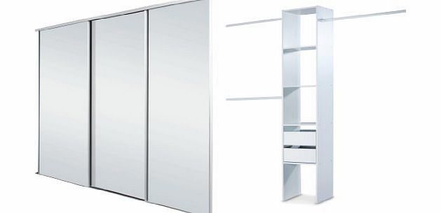 SpacePro White Framed Mirror Triple Sliding Wardrobe Door Basix Kit up to 2692mm (8ft 10ins) wide.