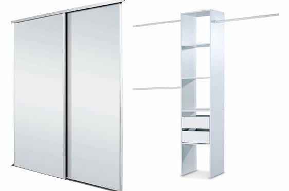 SpacePro White Framed Mirror Twin Sliding Wardrobe Door Kit up to 1498mm (4ft 11ins) wide.