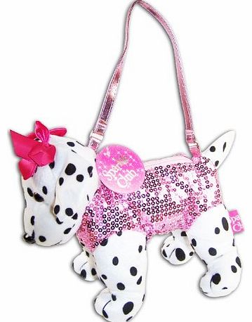 Sparkle Club Cute girls black and white puppy handbag with pink sequin coat
