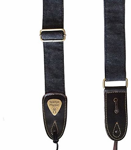 Leather & Cotton Adjustable Guitar Strap 1.5m For Acoustic / Electric / Bass BLACK
