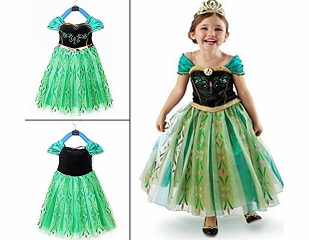 SpecialShare UK Girls Frozen Princess Queen Anna Cosplay Costume Party Fancy Dress (140cm(7-8 years), Green)