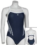 Speedo adidas Girls 3 Stripe Swimsuit Absolute/White