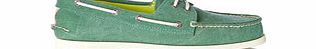 Green suede lace-up boat shoes