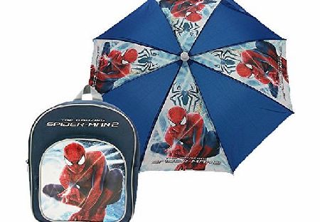 Spiderman Childrens Backpack Spiderman Backpack and Umbrella Set 8 liters Blue (Navy Blue) SPID001168AMAZON