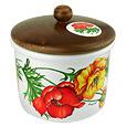Poppy Ceramic Cookie Jar w/Wooden Lid