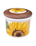Spigarelli Set of 2 Sunflower Ceramic and Wood Jars