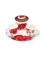 Spigarelli Sugar and Mocha Cups Poppy Ceramic Set w/Tray