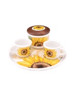 Spigarelli Sugar and Mocha Cups Sunflower Ceramic Set w/Tray