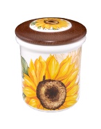 Sunflower Ceramic and Wood Jar