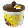 Sunflower Ceramic Cookie Jar w/Wooden Lid