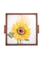 Sunflower Wood and Ceramic Tile Tray