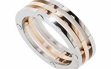 Spikes by Kooqi Spikes 316L Mens Stainless Steel and Rose Gold Three Band Ring - UK Ring Size U. Presented in a black gift box.