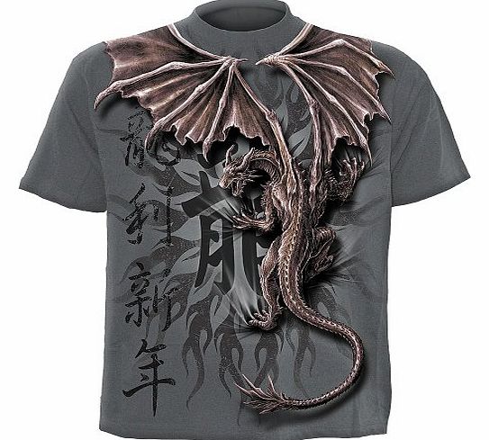 - Men - ORIENTAL DRAGON WRAP - Allover T-Shirt Charcoal - XX-Large