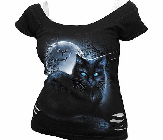 Spiral Direct  Mystical Moonlight sleeveless 2 in 1 black cat and bats 12/14 top Medium