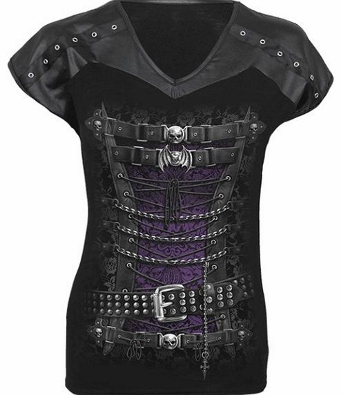 Spiral Waisted Corset Leather Look Shoulder Top TR360323