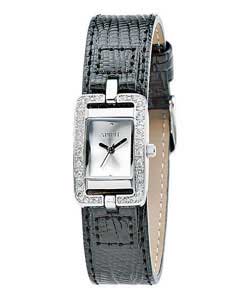 spirit Ladies Black Strap Square Bezel Watch