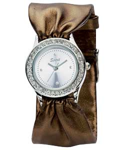 Ladies Bronze Ruched Strap Watch
