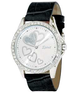 Ladies Heart Print Dial with Black Strap