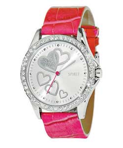 Ladies Pink Strap Heart Dial Watch