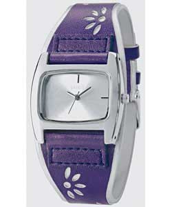 Ladies Purple Floral Detail Watch