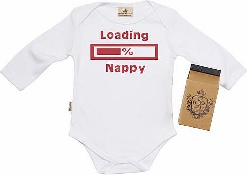 Spoilt Rotten - Loading Nappy Long Sleeve Babygrows / Bodysuit Alternative Baby Clothes 100 Organic Sizes 0-6 months   in funky Milk Carton WHITE