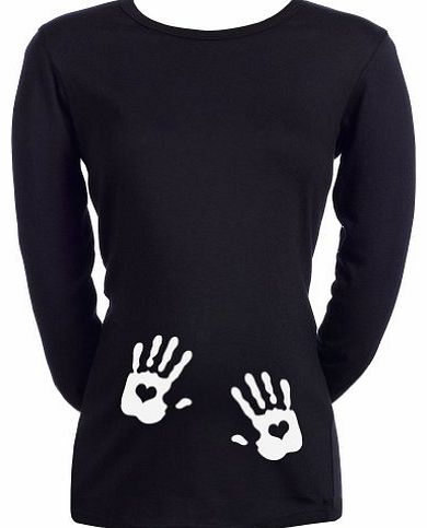 - Love Heart Hands - Long Sleeve Maternity Clothes T-Shirt BLACK, Large, L
