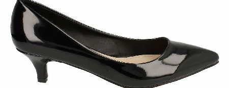 SPOT ON Black Patent Point Court Shoe