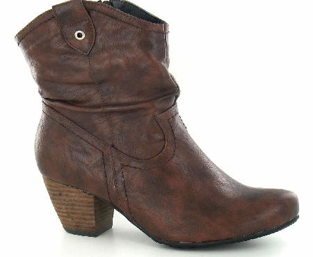 SPOT ON Brown Western Ankle Boot