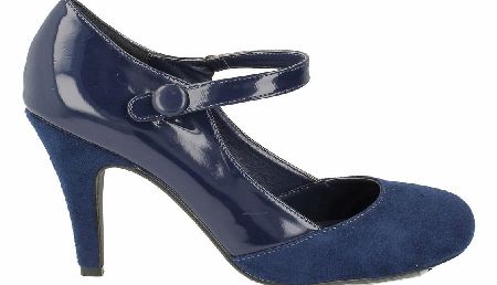 SPOT ON Navy Patent Court Shoe