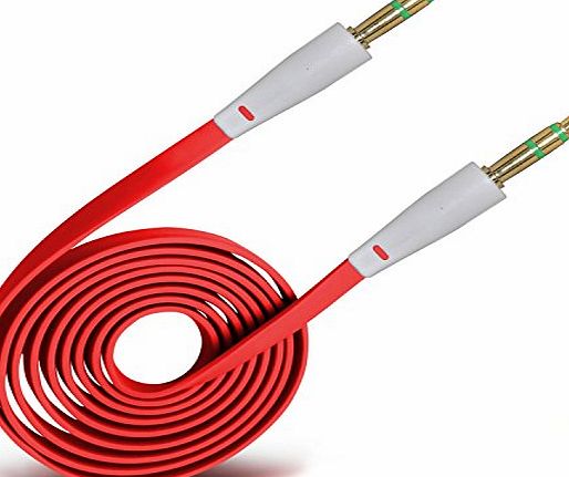(Red) 3.5mm Jack To Jack Flat Cable AUX Auxiliary Audio Cable Lead For Sony Xperia Z1 Compact By Spyrox
