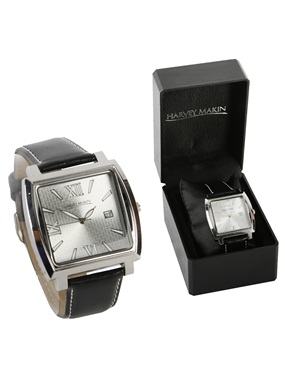 SQUARE Black Leather Mens Watch